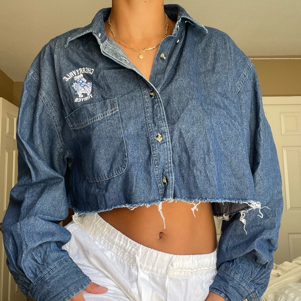 Cropped Denim Button Down
